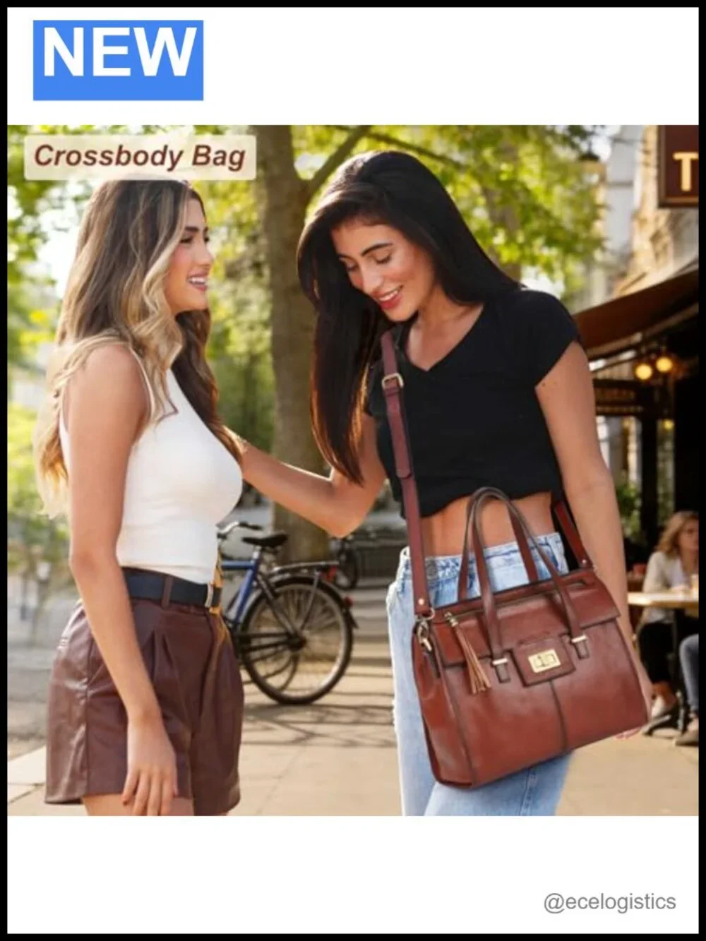 Italian Full Grain Leather Satchel Purse with Fringe, Adjustable Strap